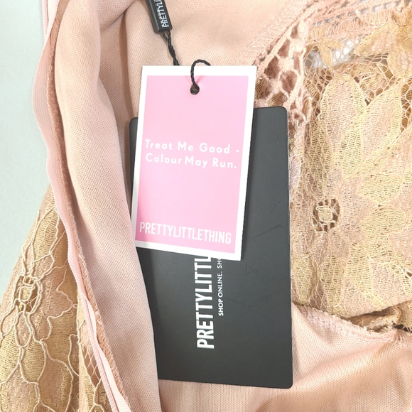 NEW- Pretty Little Things Dusty Pink Long Sleeve Lace Bodycon Dress, Size 6 - Picture 8 of 8